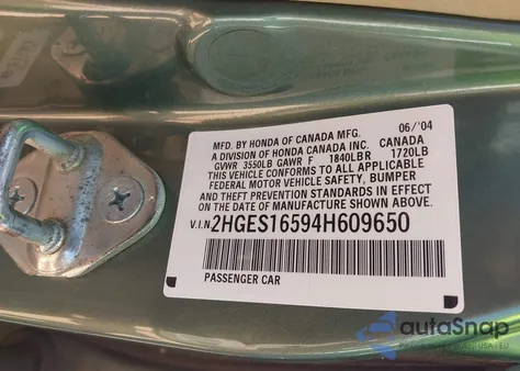 2004 Honda Civic Lx из США, поврежденный, VIN 2HGES16594H609650